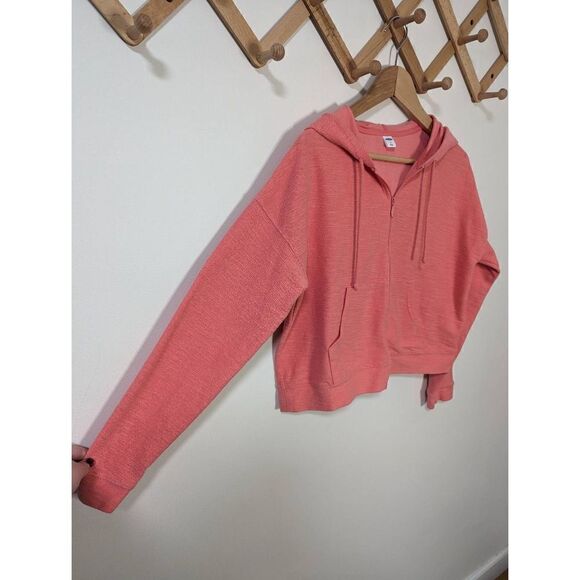 Old Navy Coral Full Zip Cotton Blend Hooded Sweatshirt - Size M - Picture 2 of 6